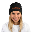 Explore In Amber Embroidery on Pom Pom Beanie