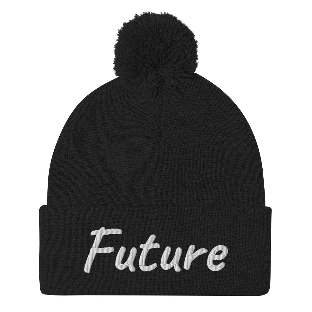 Future In Pearl Embroidery on Pom Pom Beanie