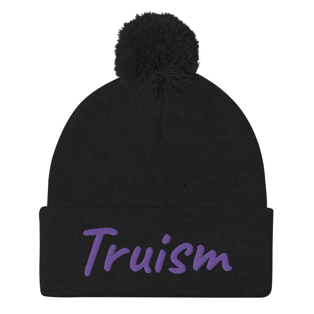 Truism In Amethyst Embroidery on Pom Pom Beanie