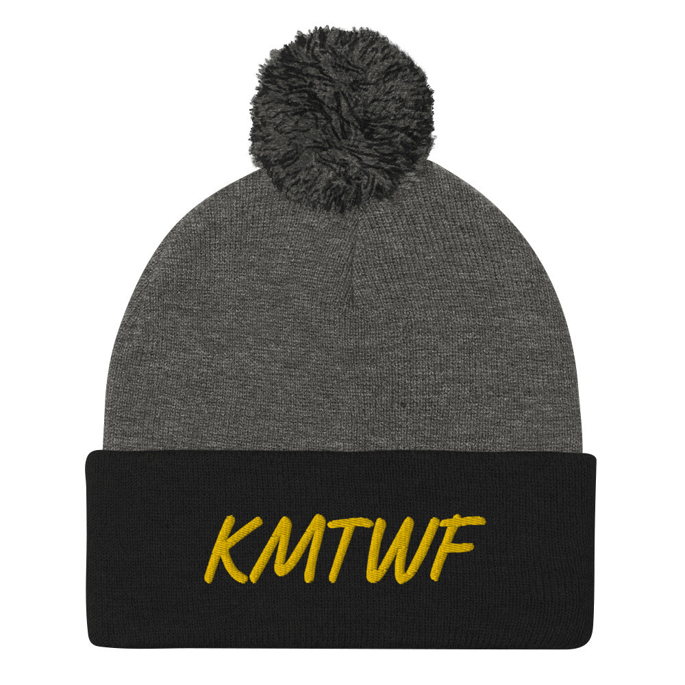 KMTWF In Gold Embroidery on Pom Pom Beanie