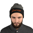 Courage In Amber Embroidery on Pom Pom Beanie