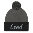 Lead In Silver Embroidery on Pom Pom Beanie