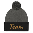 Team In Celluloid Embroidery on Pom Pom Beanie