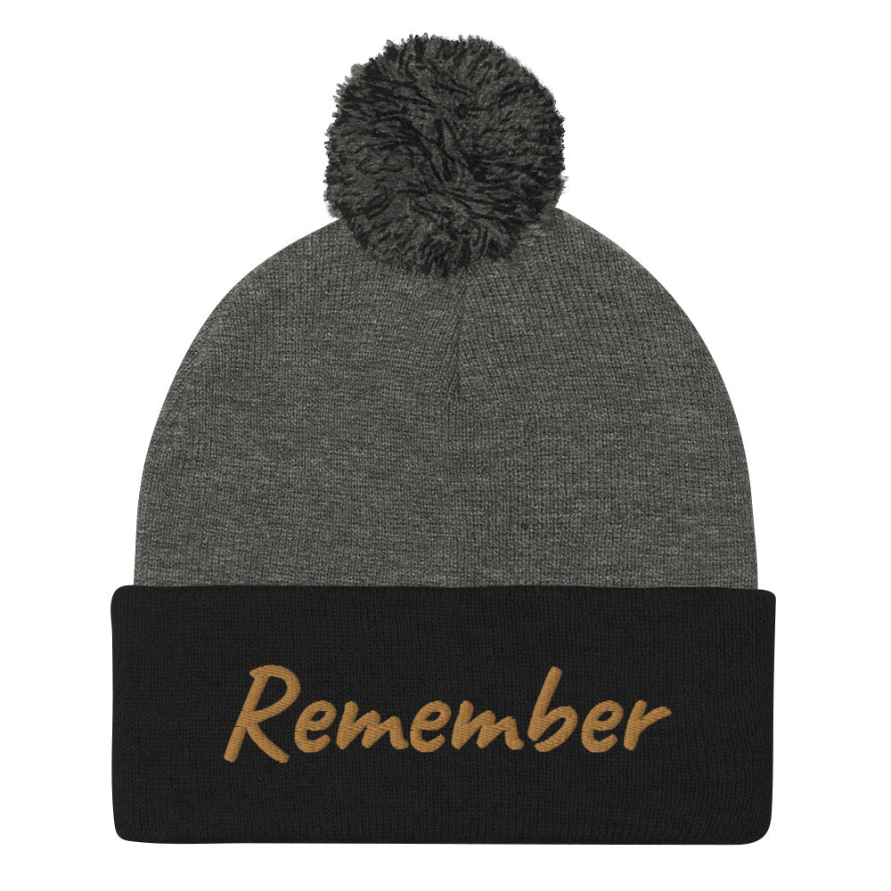 Remember In Celluloid Embroidery on Pom Pom Beanie