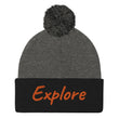 Explore In Amber Embroidery on Pom Pom Beanie