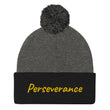 Perseverance In Gold Embroidery on Pom Pom Beanie