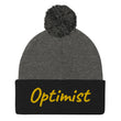 Optimist In Gold Embroidery on Pom Pom Beanie