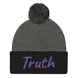 Truth In Amethyst Embroidery on Pom Pom Beanie