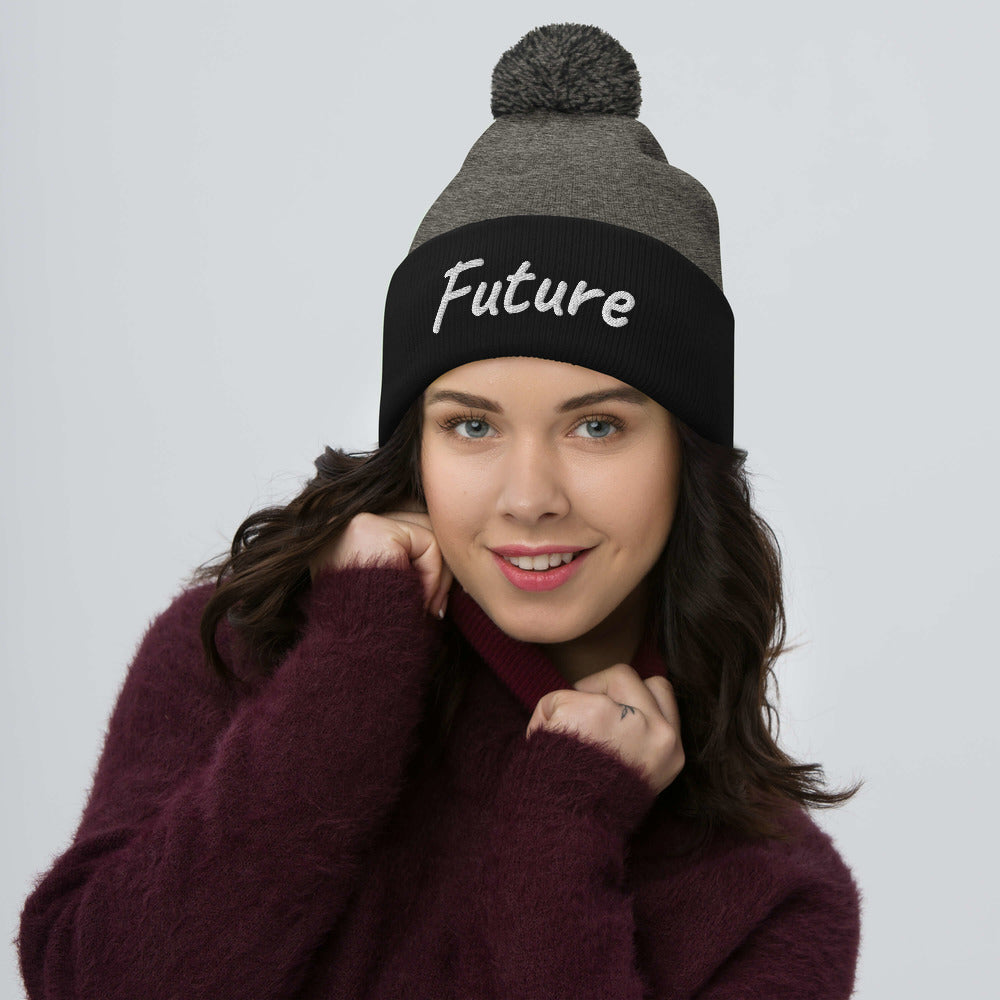 Future In Pearl Embroidery on Pom Pom Beanie