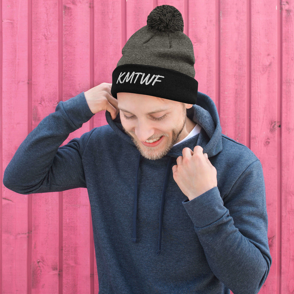 KMTWF In Pearl Embroidery on Pom Pom Beanie