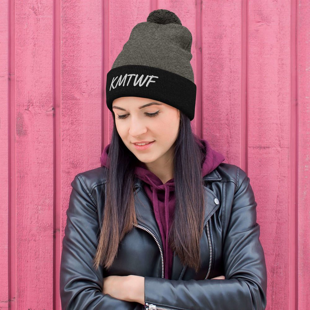 KMTWF In Pearl Embroidery on Pom Pom Beanie