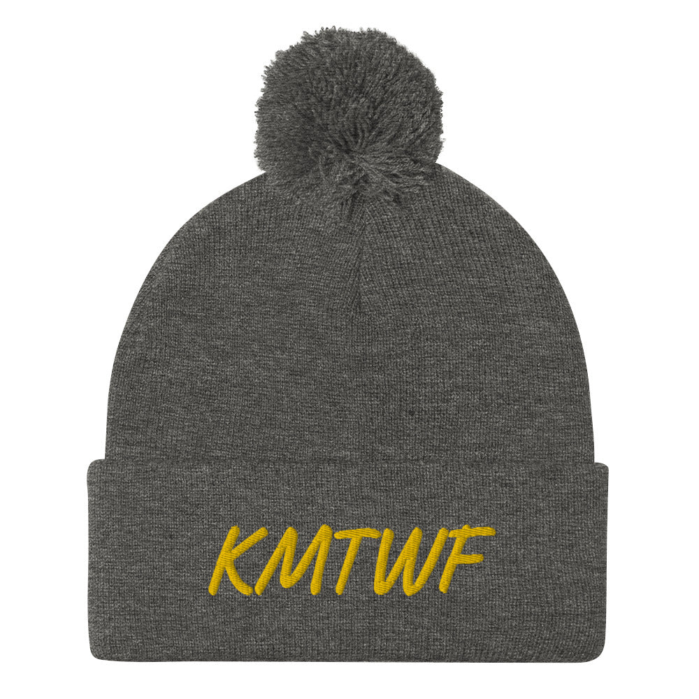 KMTWF In Gold Embroidery on Pom Pom Beanie