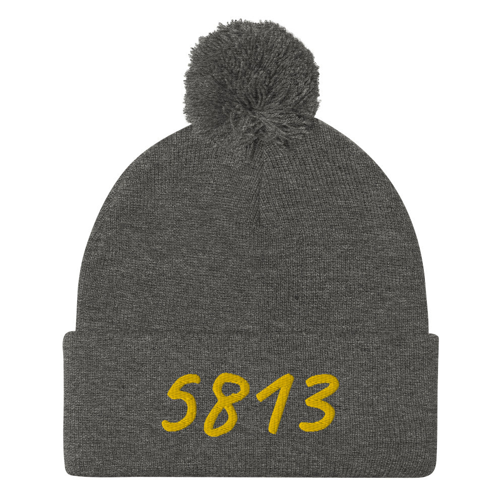 5813 In Gold Embroidery on Pom Pom Beanie