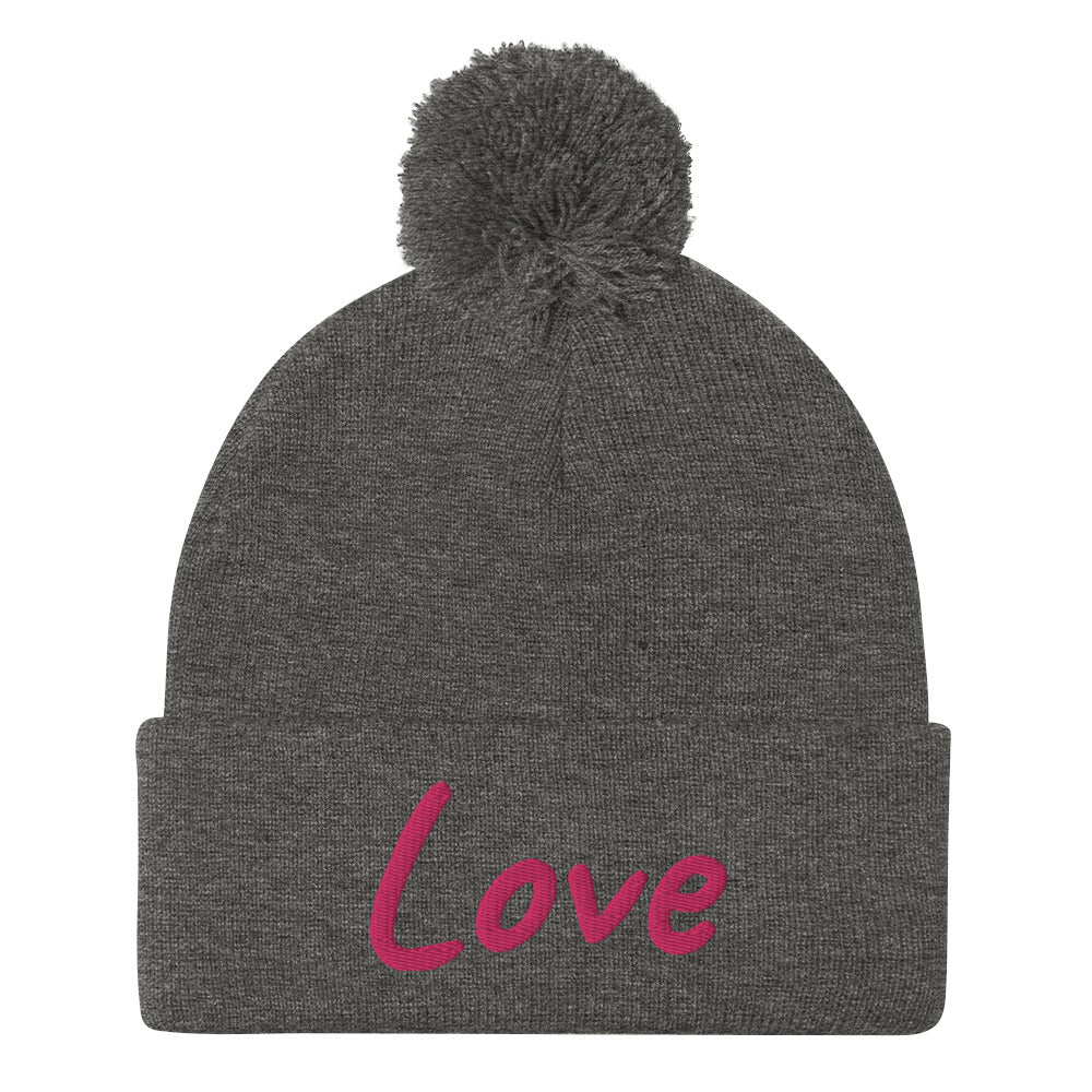 Love In Star Rose Quartz Embroidery on Pom Pom Beanie