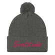 Gratitude In Star Rose Quartz Embroidery on Pom Pom Beanie