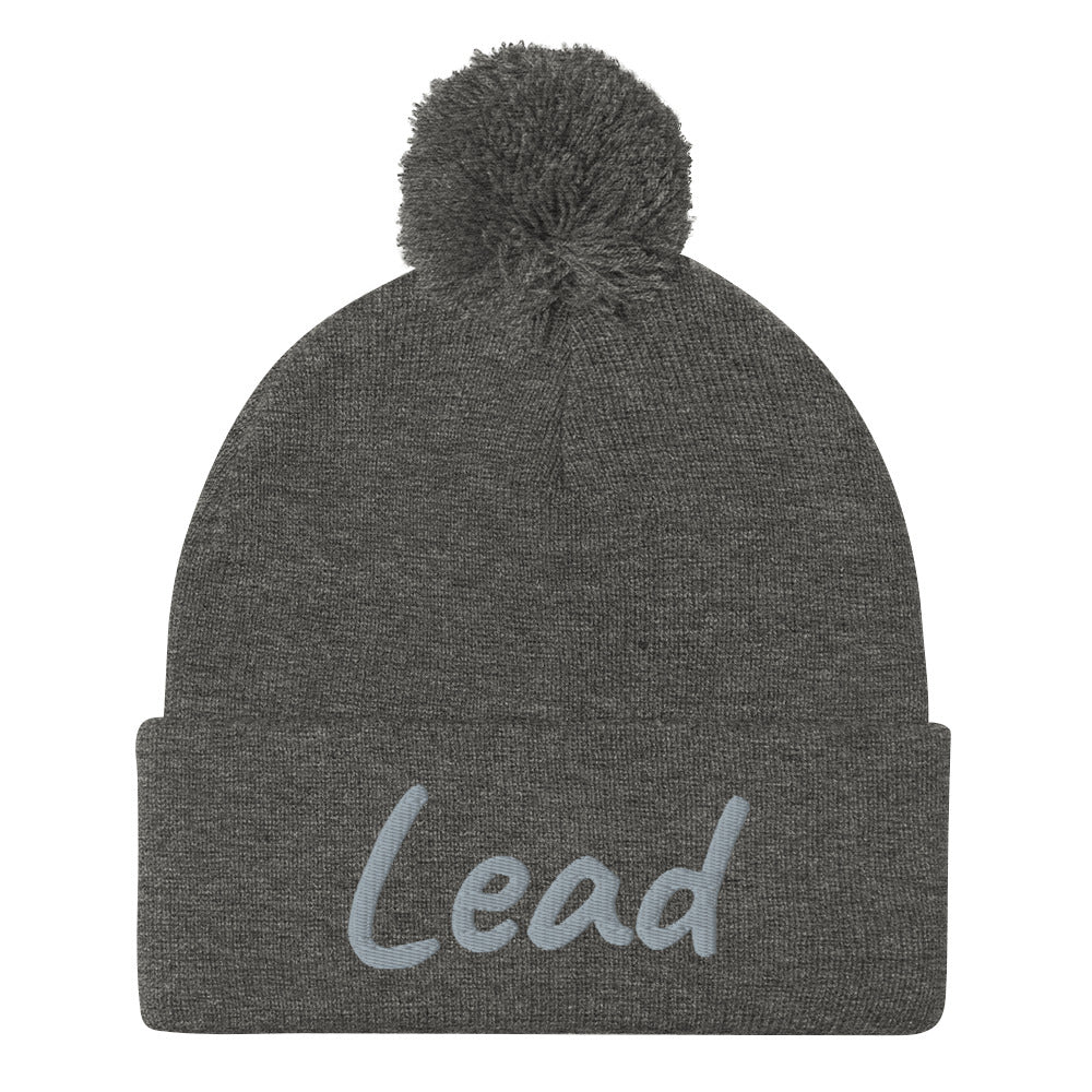 Lead In Silver Embroidery on Pom Pom Beanie