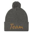 Team In Celluloid Embroidery on Pom Pom Beanie