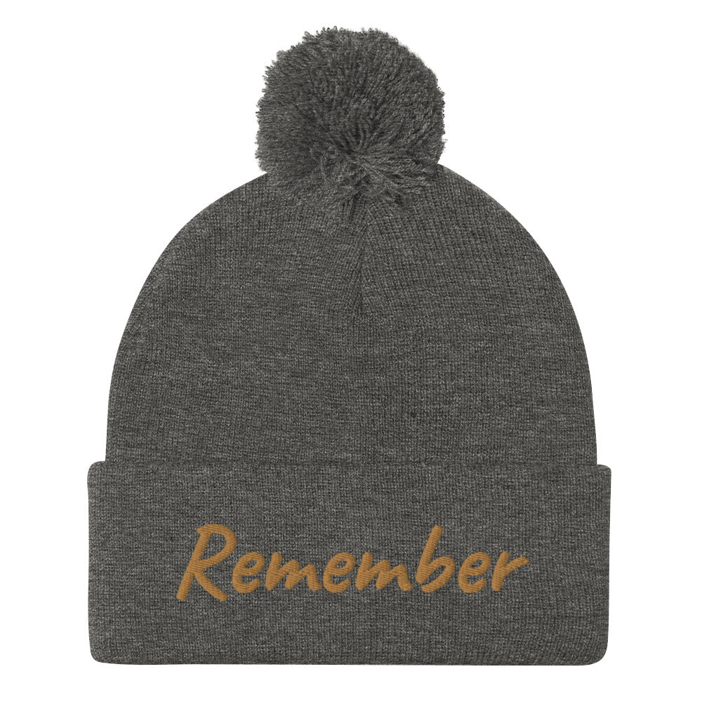 Remember In Celluloid Embroidery on Pom Pom Beanie