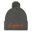 Explore In Amber Embroidery on Pom Pom Beanie