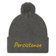 Persistence In Gold Embroidery on Pom Pom Beanie