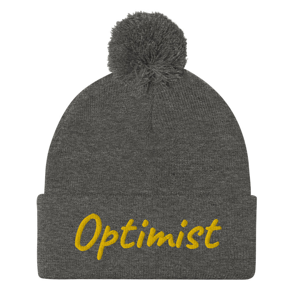 Optimist In Gold Embroidery on Pom Pom Beanie