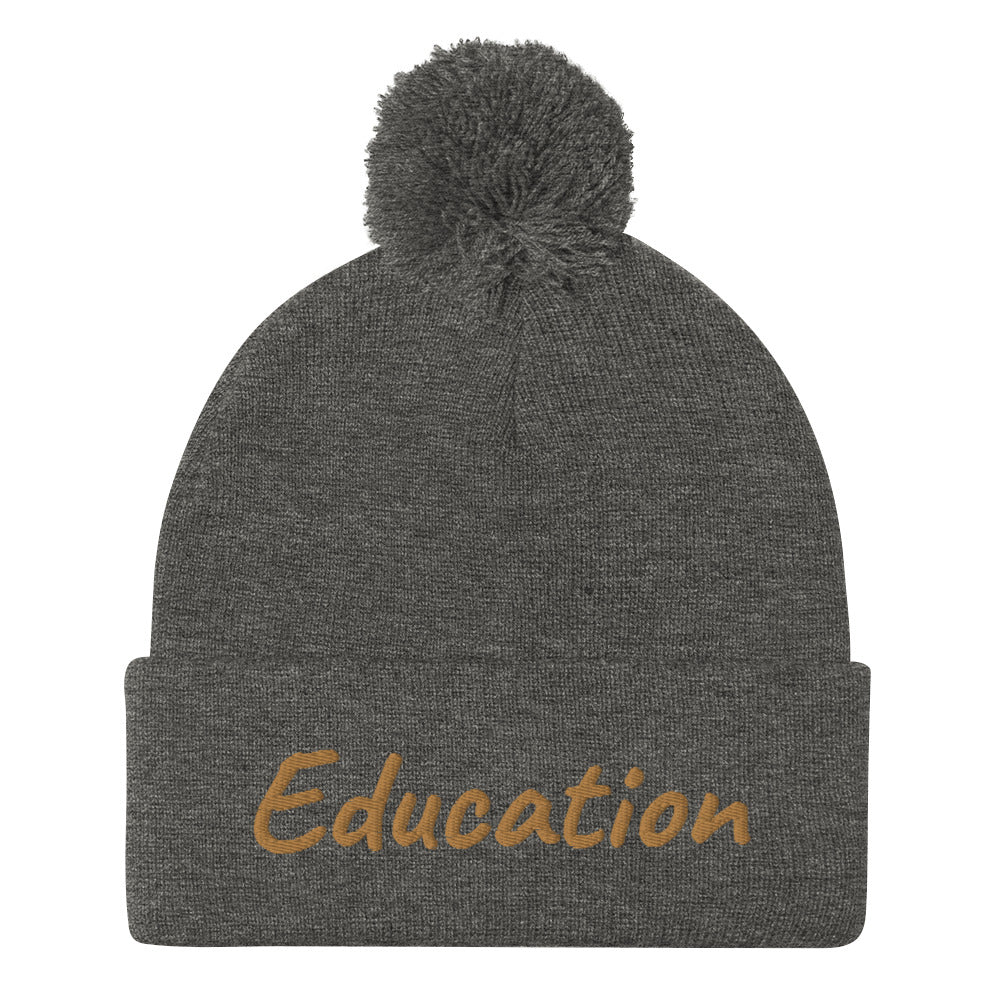 Education In Copper Embroidery on Pom Pom Beanie