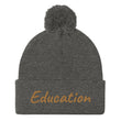 Education In Copper Embroidery on Pom Pom Beanie