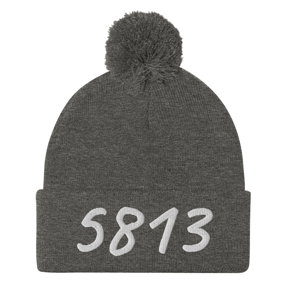 5813 In Pearl Embroidery on Pom Pom Beanie