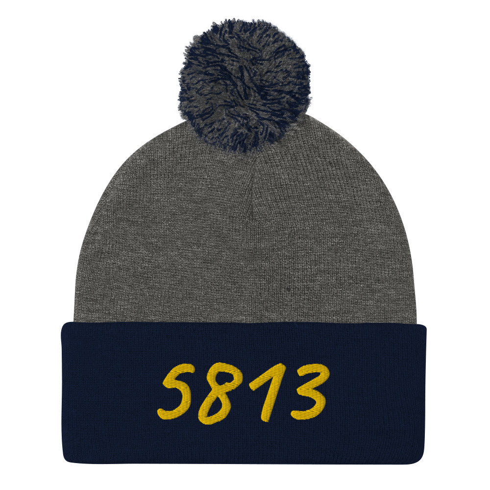 5813 In Gold Embroidery on Pom Pom Beanie