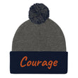 Courage In Amber Embroidery on Pom Pom Beanie