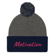 Motivation In Star Rose Quartz Embroidery on Pom Pom Beanie