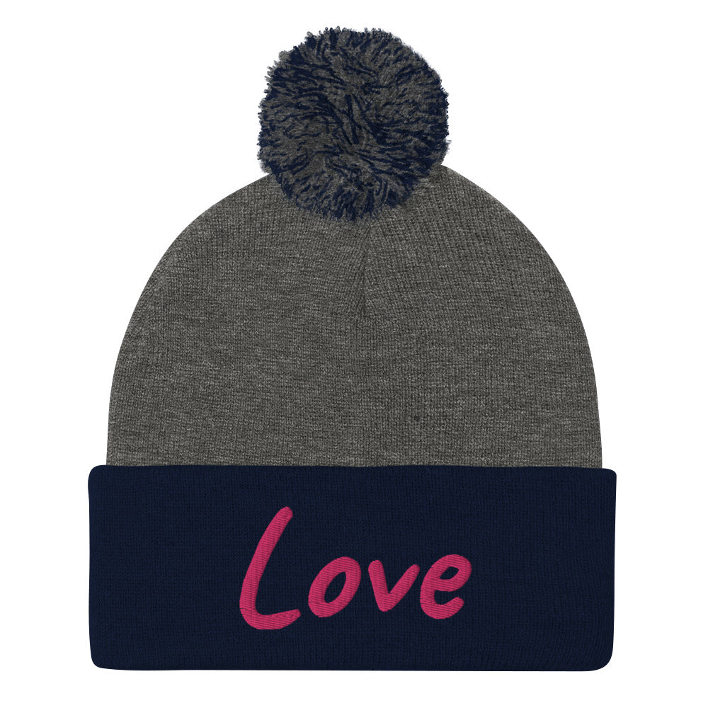 Love In Star Rose Quartz Embroidery on Pom Pom Beanie