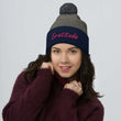 Gratitude In Star Rose Quartz Embroidery on Pom Pom Beanie