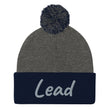 Lead In Silver Embroidery on Pom Pom Beanie