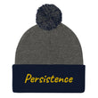 Persistence In Gold Embroidery on Pom Pom Beanie