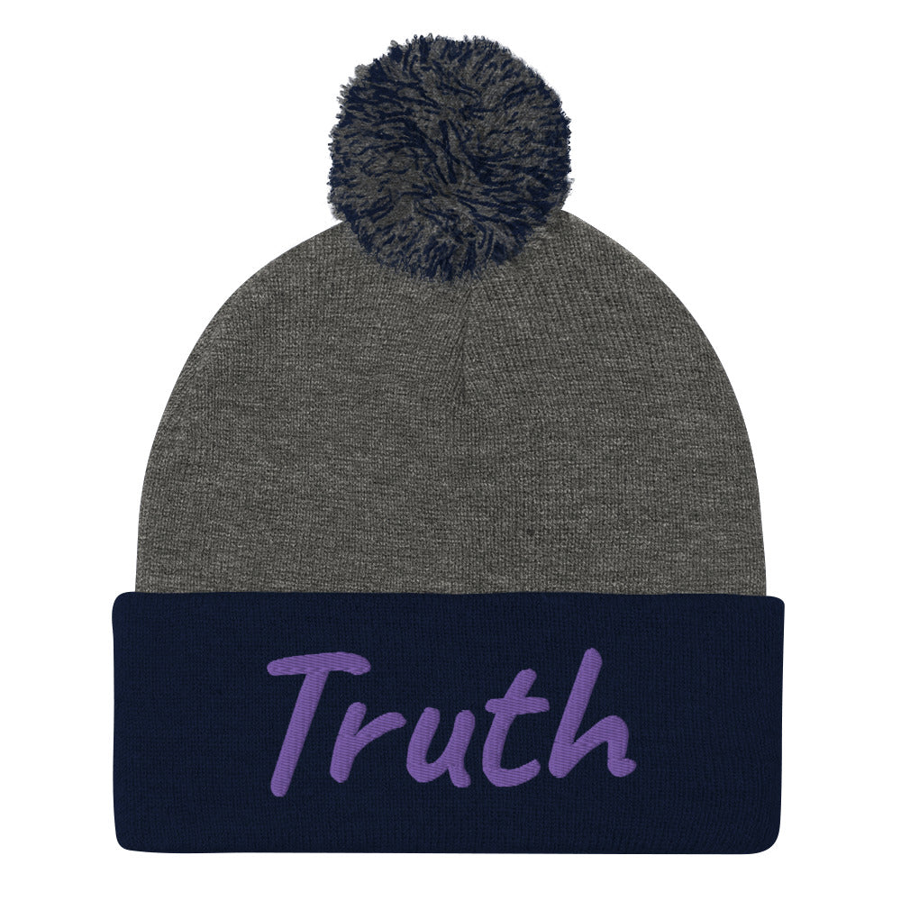 Truth In Amethyst Embroidery on Pom Pom Beanie