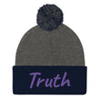 Truth In Amethyst Embroidery on Pom Pom Beanie