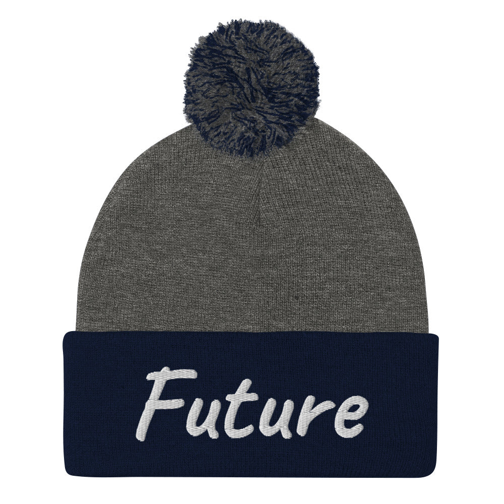 Future In Pearl Embroidery on Pom Pom Beanie