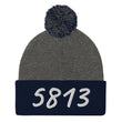 5813 In Pearl Embroidery on Pom Pom Beanie