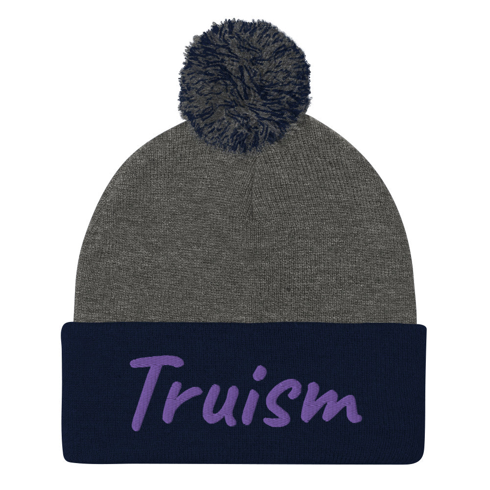 Truism In Amethyst Embroidery on Pom Pom Beanie