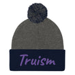 Truism In Amethyst Embroidery on Pom Pom Beanie