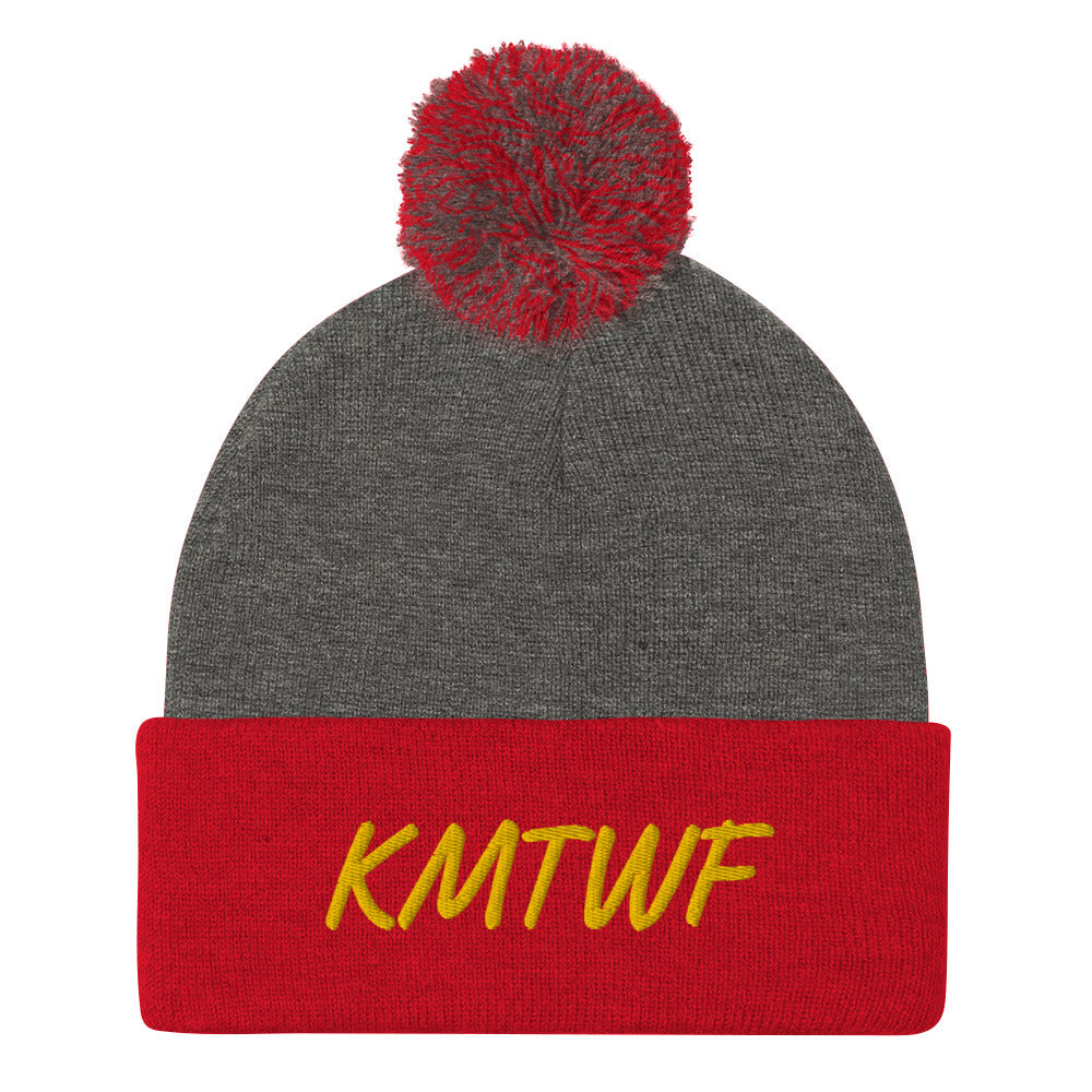 KMTWF In Gold Embroidery on Pom Pom Beanie