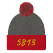 5813 In Gold Embroidery on Pom Pom Beanie