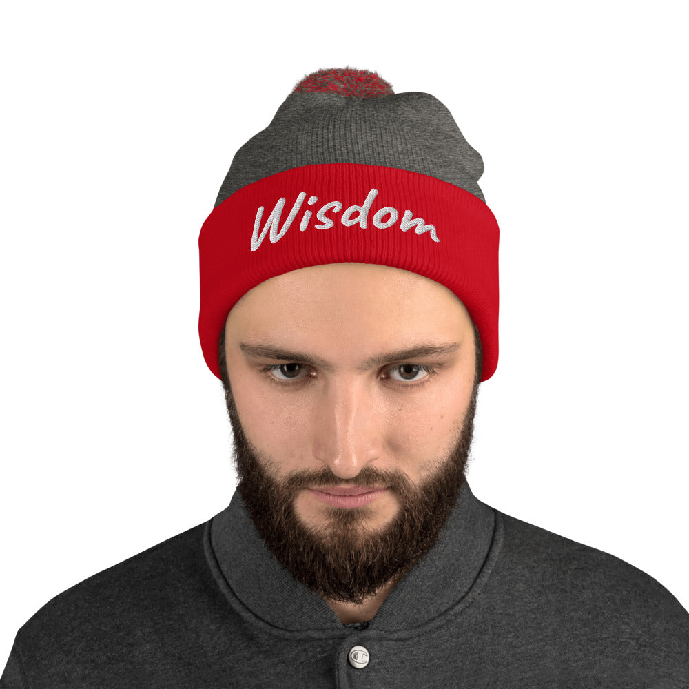 Wisdom In Marble Embroidery on Pom Pom Beanie