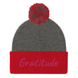 Gratitude In Star Rose Quartz Embroidery on Pom Pom Beanie