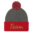 Team In Celluloid Embroidery on Pom Pom Beanie