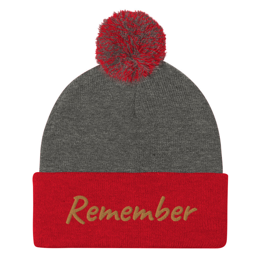 Remember In Celluloid Embroidery on Pom Pom Beanie