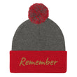 Remember In Celluloid Embroidery on Pom Pom Beanie