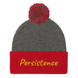 Persistence In Gold Embroidery on Pom Pom Beanie