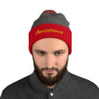 Persistence In Gold Embroidery on Pom Pom Beanie